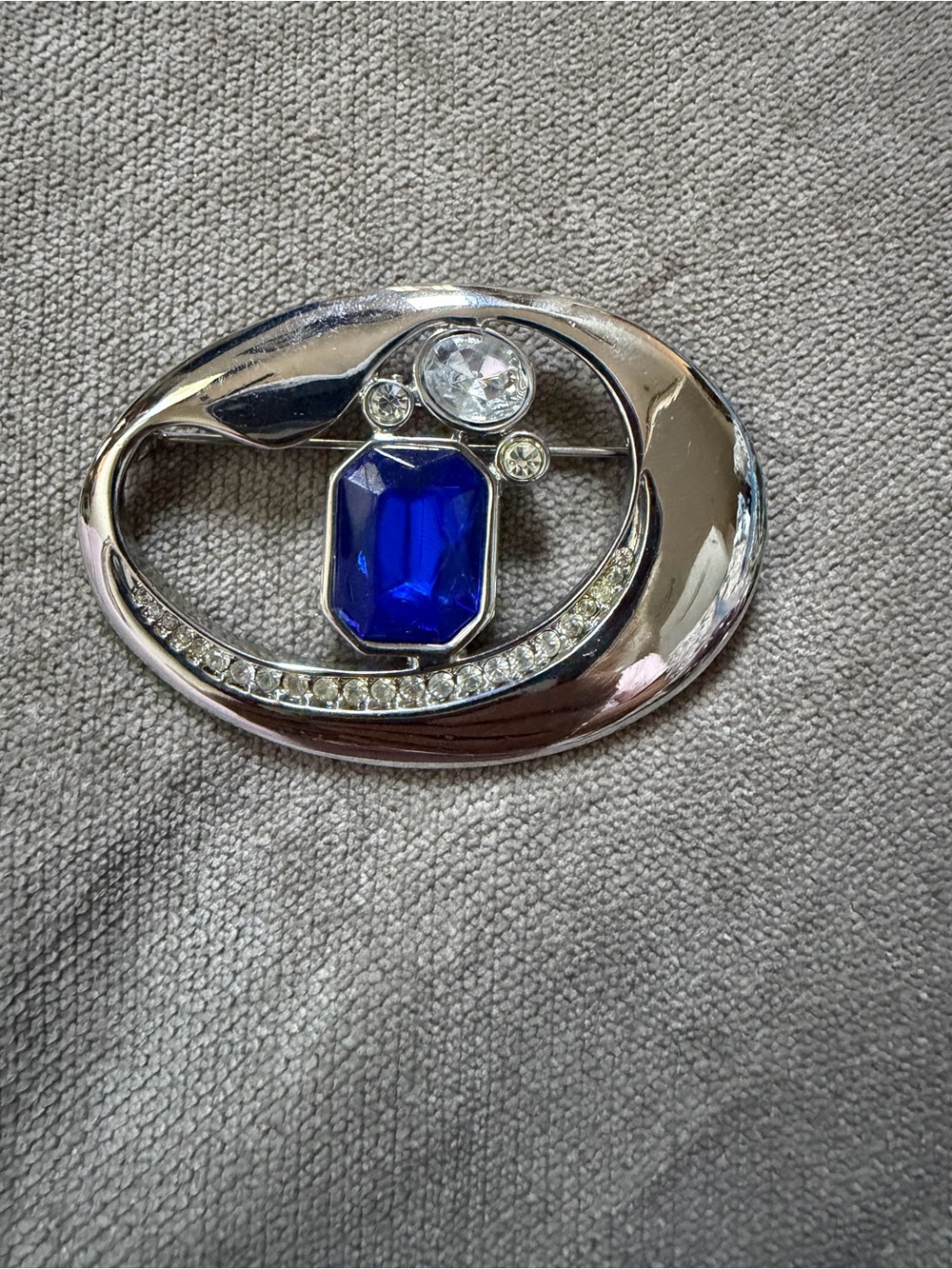Park Lane Silver-Tone Brooch with Sapphire Blue and Clear Stones